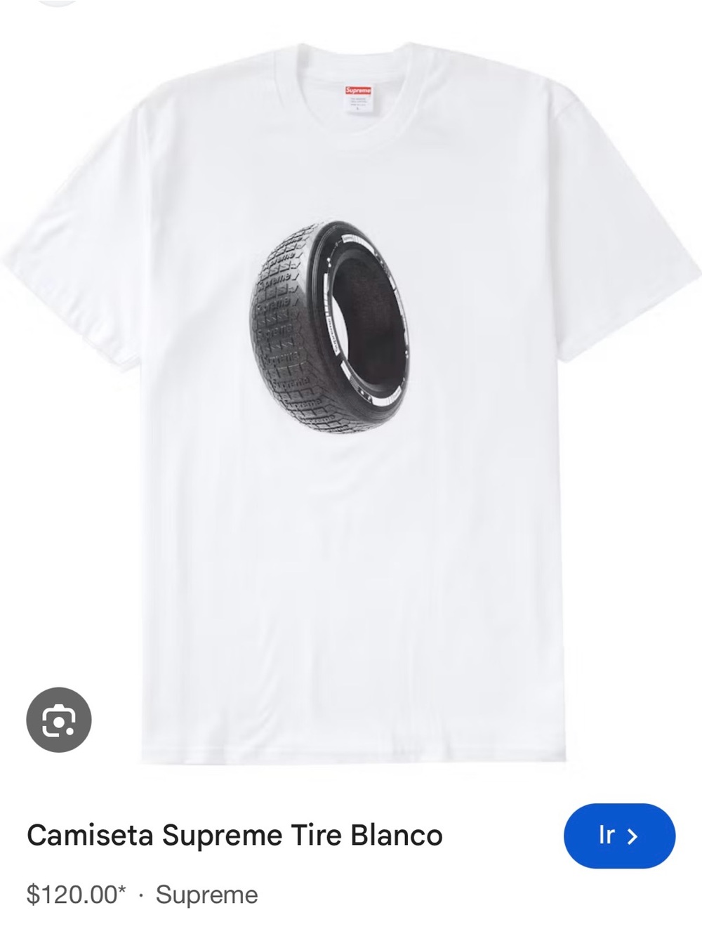 Supreme White Kids Tee with Black Tire Graphic